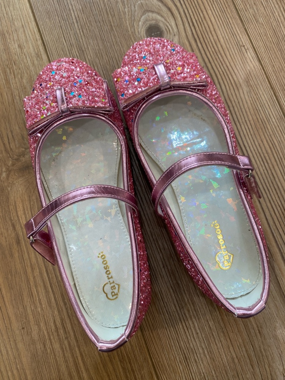Parrossoo Sparkle Pink Mary Jane Dress Shoes with Bow
